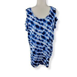 JM Collection Underwater print Cold Shoulder Top 1X